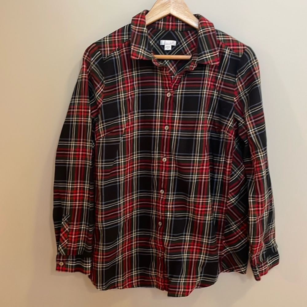 J Jill 100% cotton plaid button down shirt size M